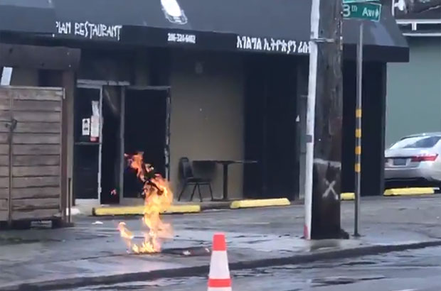 gas fire on street