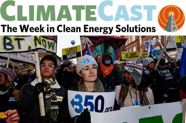 ClimateCast Logo over Copenhagen climate demonstration