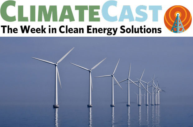 ClimateCast logo over offshore wind farm