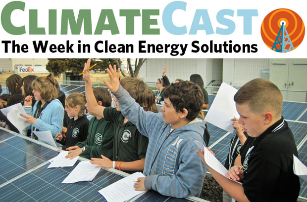 ClimateCast logo above kids and solar array