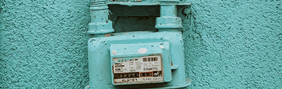 gas meter on a blue wall