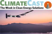 ClimateCast logo over Solar Impulse