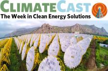 ClimateCast logo over Indian solar thermal plant